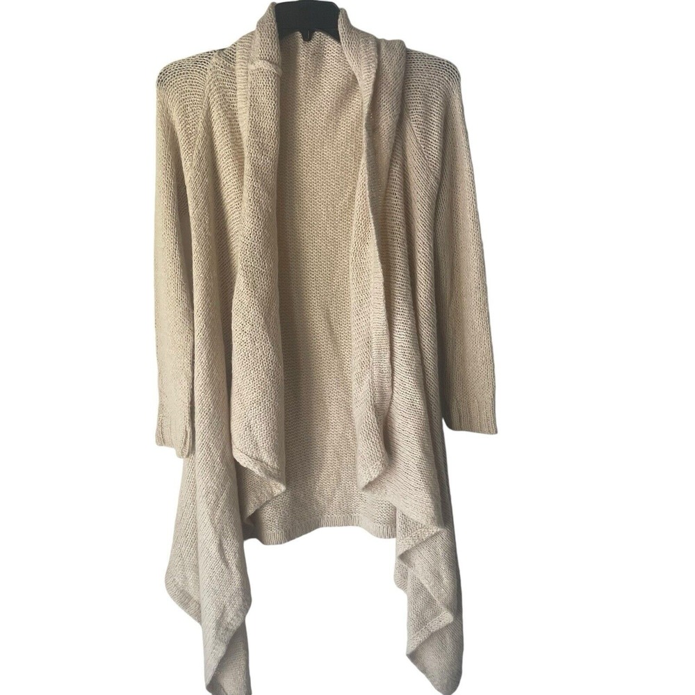 Womens Cream Waterfall Open Front Cardigan Textured Knit Drape Sweater Long Sl